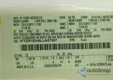 2020 Ford Ranger Xl from USA, damaged, VIN 1FTER1EH6LLA87597